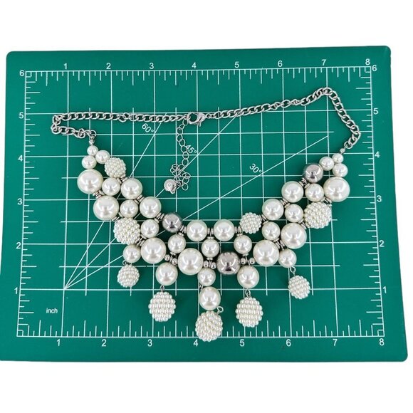Faux Pearl Bib Style Dangle Beads With Ball Beads Silver Plated Chain necklace b - Picture 8 of 9